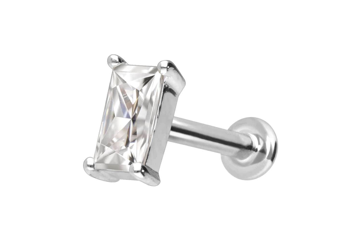 14 Karat Gold Labret Piercing mit Push Fit MOISSANIT-RECHTECK